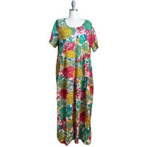 YESNO Floral Cotton Maxi Dress Boho Loose Tiered Summer Casual NWT XL